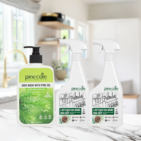 Combo of 03 bottles of dishwashing liquid 500ml, PineCare multi-purpose cleaner for kitchen 500ml and bathroom 500ml